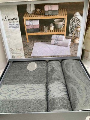 Набір рушників Coton Delux Romance із 3-х штук антрацит 139035 фото