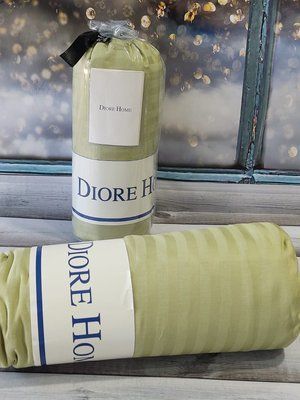 Сатинове простирадло на гумці Diore Home 180x200+30 см з наволочками оливкова 168228 фото