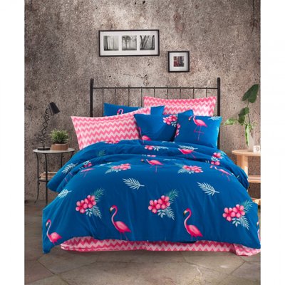 Постельное белье Lotus Home Perfect Ranforce - Flamingo голубое полуторное 107441 фото