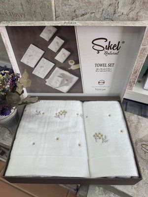 Набор махровых полотенец из 2-х штук Sikel Веточки 50x90+70x140 см, модель 5 208232 фото