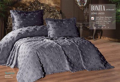 Покривало жакардове Alara Bonita antrasit 260Х260 з наволочками 216065 фото