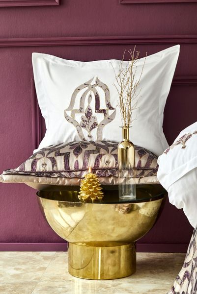 Набір постільна білизна з пледом та покривалом Karaca Home Morocco purple-gold 2019-2 золотий євро 64940 фото
