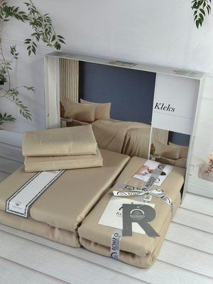 Постільна білизна Romeo Home Kleks бежевий сатин євро 209486 фото