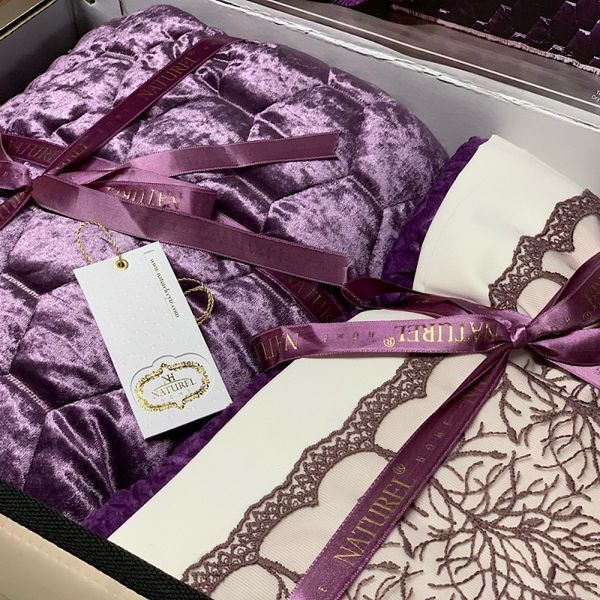 Набор постельного белья Naturel Orkide Lilac евро с пледом и покрывалом. 81608 фото