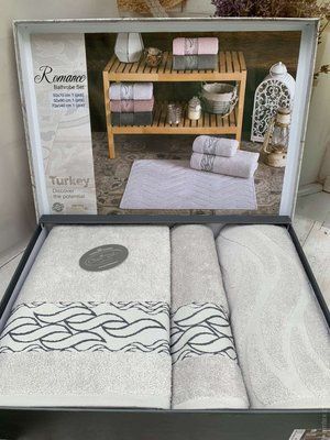 Набір рушників Coton Delux Romance з 3-х штук світло-сірий 139031 фото