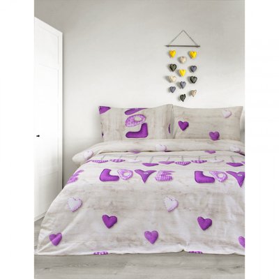 Постільна білизна Iris Home Ranforce Sewn Love фіолетовий 114120 фото