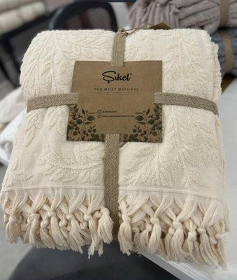 Простирадло - піке махрова Sikel жаккардова Гілочки 200x220 см бежева 217059 фото