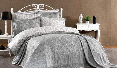 Покривало жакардове з мереживом Finezza Home Diva gri 250x260 см з наволочками 50х70 см сіре 217016 фото