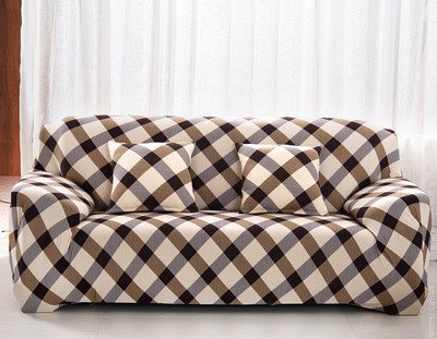 Чохол на двомісний диван HomyTex принт Клітка коричнева 65648 фото