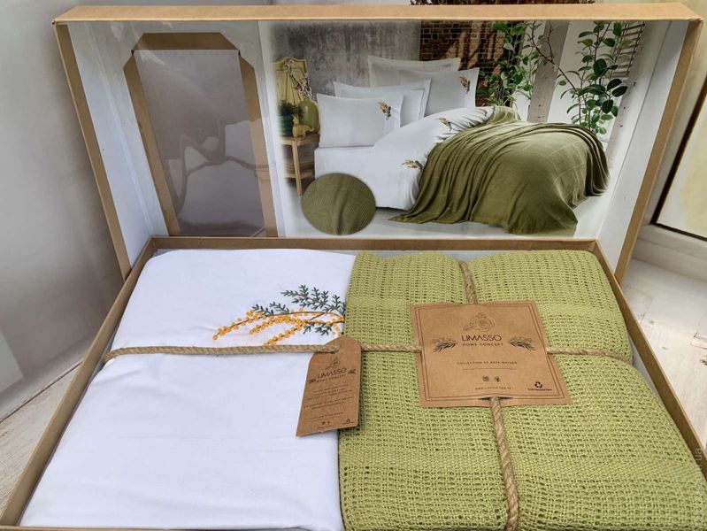Набор постельного белья Limasso Hand Made Olive с пике - покрывалом евро 120582 фото