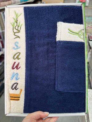 Набор для сауны мужской бамбуковый Wellness (юбка, полотенце) темно - синий 192605 фото
