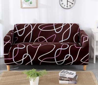 Чехол на двухместный диван HomyTex принт Волна коричневая 65647 фото