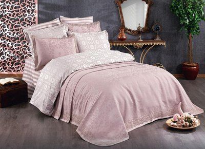 Покривало жакардове з мереживом Finezza Home Delux pudra 250x260 см з наволочками 50х70 см пудра 217017 фото