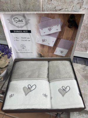 Набор махровых полотенец из 2-х штук Sikel Сердечки 50x90+70x140 см, модель 4 208243 фото