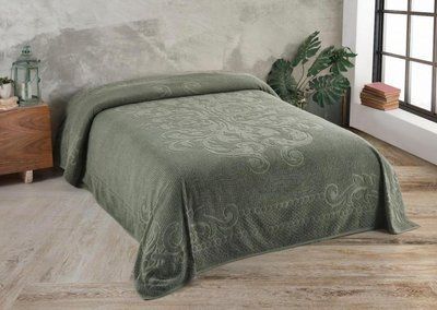 Простирадло махрове Uniko crown home 220x240 см Вензель оливкова 207649 фото